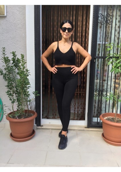 Kadın Siyah Kışlık Çelik Örme Tayt