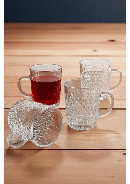 Aurelia 4'lü Kulplu Baklava Desenli Şeffaf Cam Kupa Bardak Seti 200 ml fiyatları