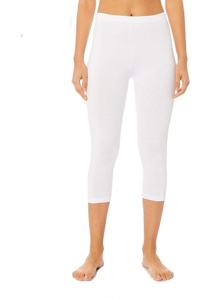 Kadın Beyaz Düz Desensiz Yüksek Bel Dizaltı Kapri Tayt 4005 fiyatları