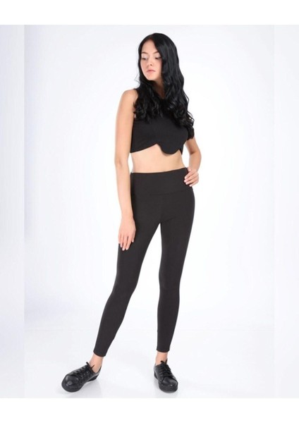 Kadın Siyah Çelik Örme Tayt