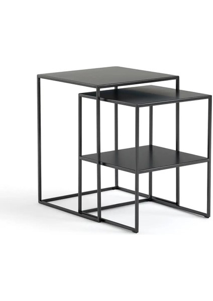 Hiba Siyah Metal Ikili Zigon Sehpa