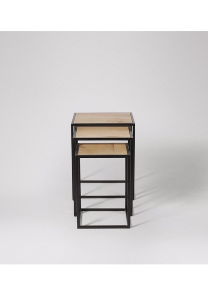 Beck Siyah Metal Ahşap Üçlü Zigon Sehpa modelleri