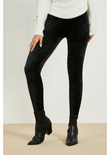 Kadın Siyah Yüksek Bel Kadife Tayt Pantolon fiyatları