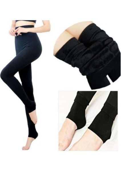 Kadın Siyah Peluş Tayt