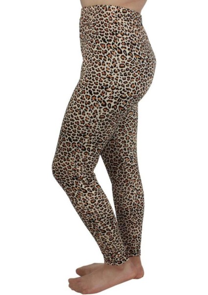 Kadın Leopar Desenli Uzun Bayan Penye Pamuklu Tayt fiyatları