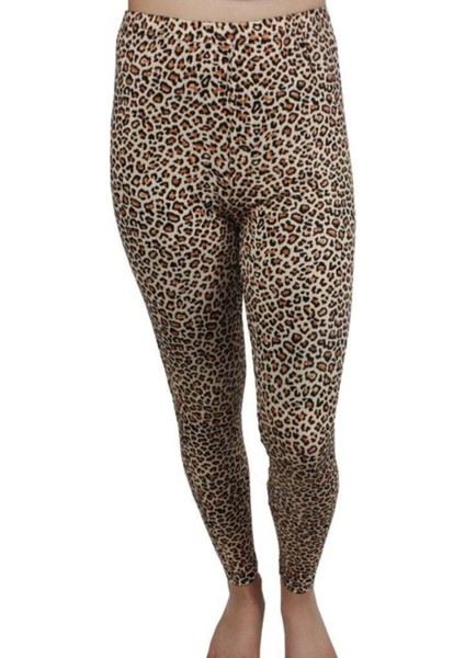 Kadın Leopar Desenli Uzun Bayan Penye Pamuklu Tayt modelleri