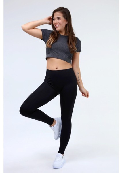 Yüksek Bel Toparlayıcı Siyah Fitilli Spor Tayt fırsatları