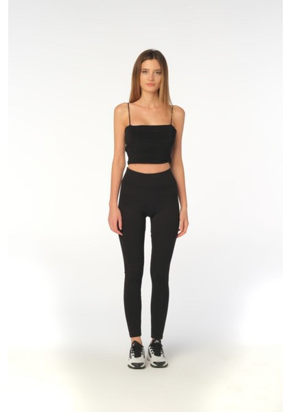 Siyah Yüksek Bel Toparlayıcı Çelik Örme Tayt modelleri