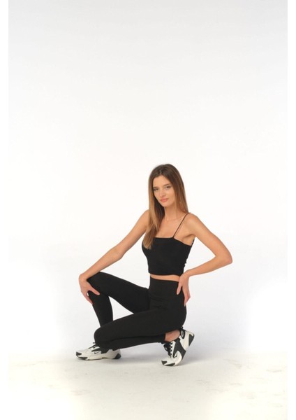 Siyah Yüksek Bel Toparlayıcı Çelik Örme Tayt fırsatları