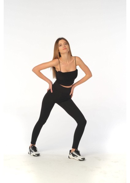 Siyah Yüksek Bel Toparlayıcı Çelik Örme Tayt indirimleri