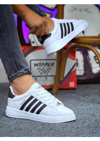 Wıpper 8011 Cilt 4 Mevsimlik Poli Taban Siyah Beyaz Günlük Ayakkabı