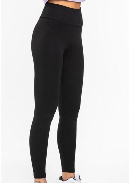 Kadın Siyah Çelik Örme Tayt