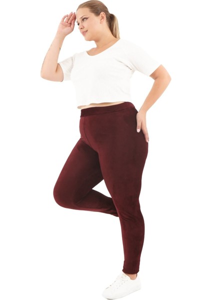 Büyük Beden Bordo Fitilli Kadife Tayt modelleri