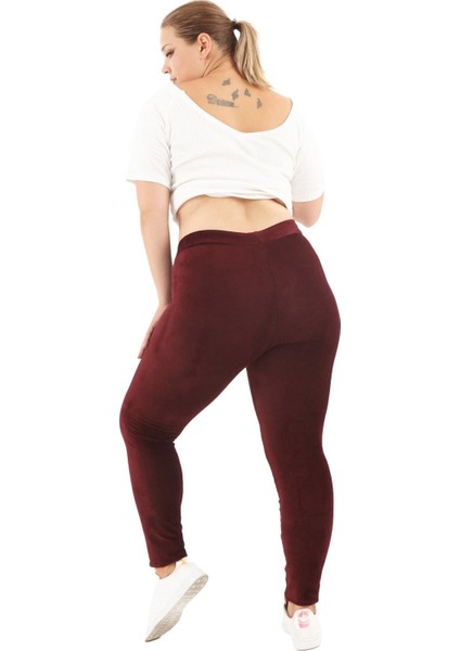 Büyük Beden Bordo Fitilli Kadife Tayt