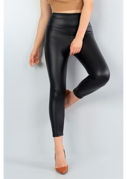Kadın Siyah Deri Görünümlü Içi Polarlı Suni Deri Slimfit Yüksek Bel Tayt Pantolon fiyatları