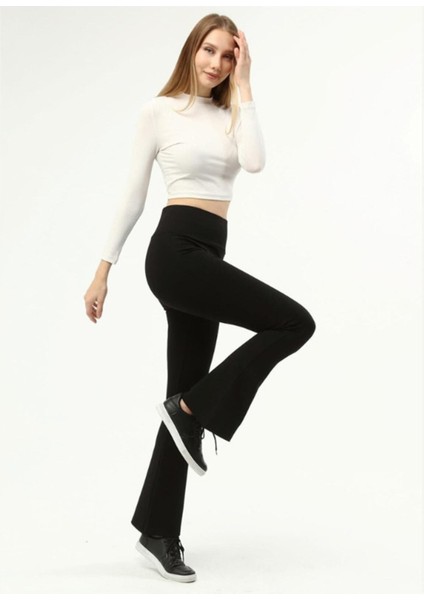 Kadın Yüksek Bel Ispanyol Paça Çelik Interlok Tayt Pantolon modelleri