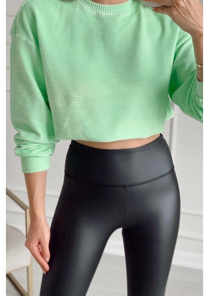 Siyah Yüksek Bel Şardonlu Yeni Sezon Mat Deri Tayt fiyatları