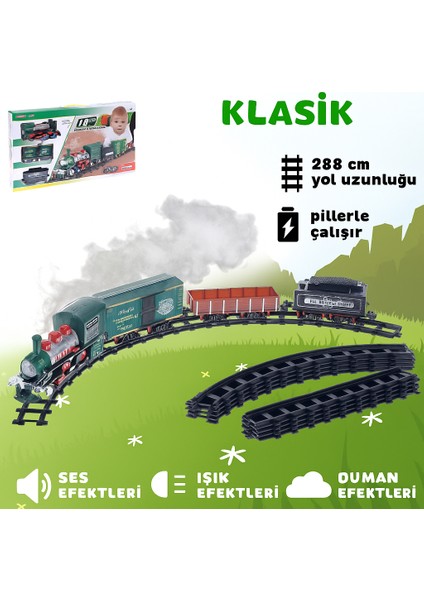 Buharlı Işıklı ve Sesli Tren Seti 14 Parça Vagon-Lokomotif Oyuncak Klasik Yük Treni