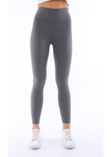 Antrasit Renk Fitilli Yüksel Bel Tayt