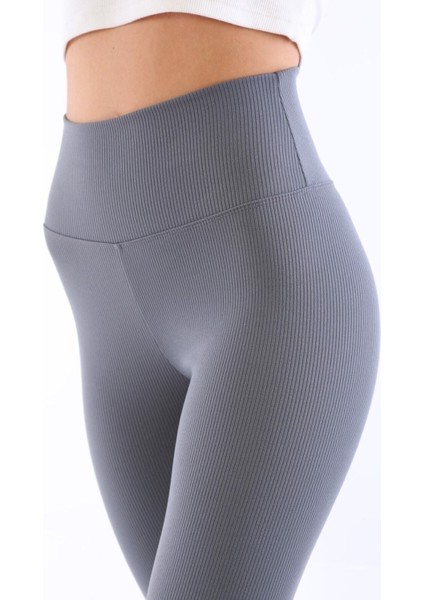 Antrasit Renk Fitilli Yüksel Bel Tayt