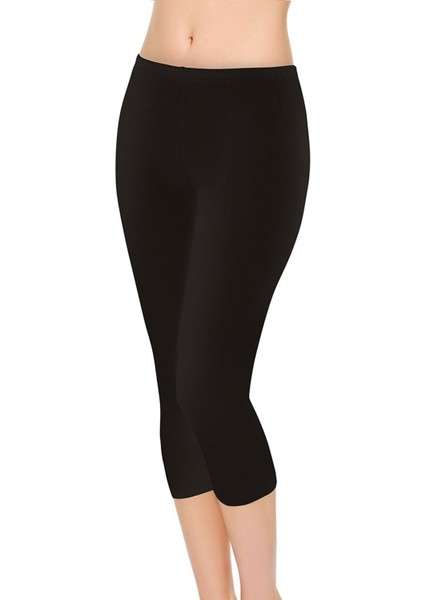 Kadın Siyah Renk Modal Elastan Kapri Uzun Tayt