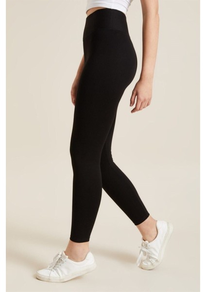 Kadın Siyah Yüksek Bel Çelik Örme Tayt [3848]