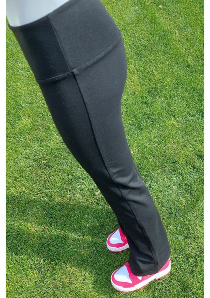 Kadın Siyah Yüksek Bel Toparlayıcı Çelik Örme Ispanyol Paça Tayt fırsatları