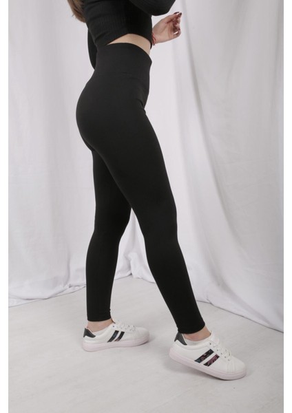 Kadın Siyah Geniş Kemer Çelik Örme Tayt modelleri