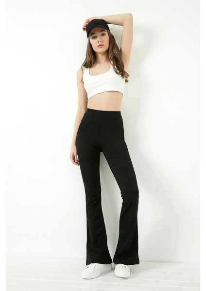 Kadın Siyah Yüksek Bel Ispanyol Paça Tayt 20KTY574K103 fiyatları