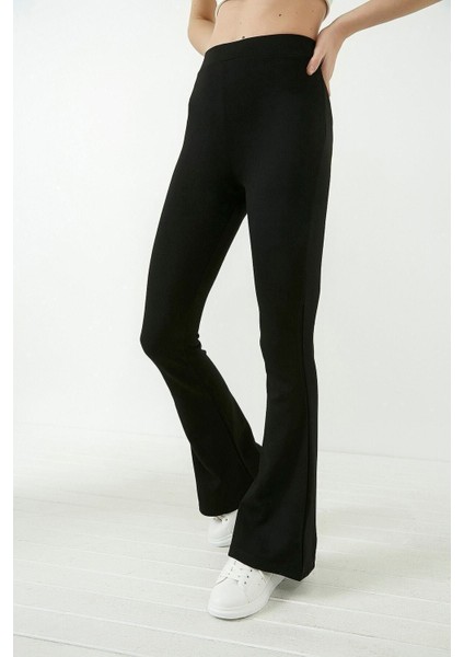 Kadın Siyah Yüksek Bel Ispanyol Paça Tayt 20KTY574K103 fırsatları