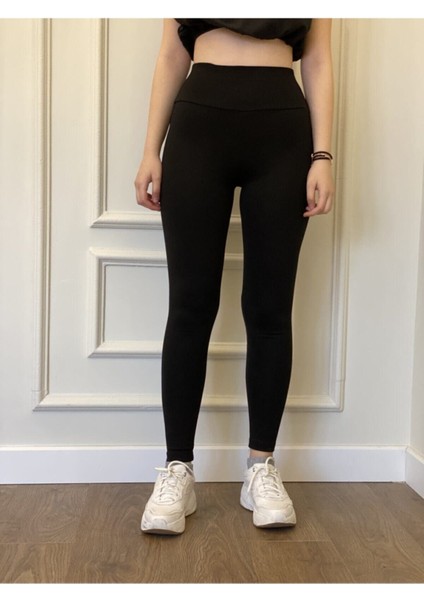 Kadın Siyah Çelik Örme Tayt