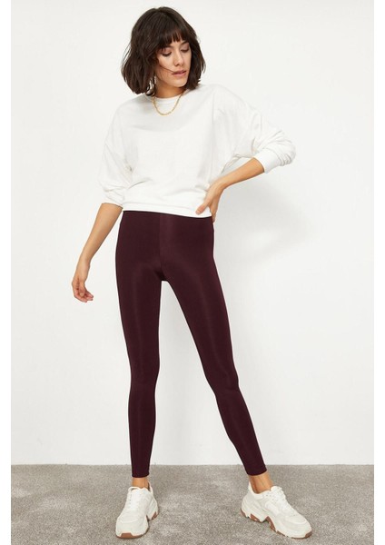 Kadın Mürdüm Uzun Kemerli Toparlayıcı Parlak Disko Tayt fiyatları