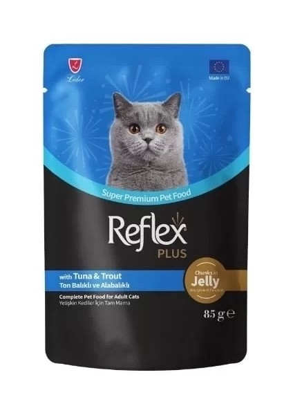 Reflex Plus Jöle Içinde Ton Balıklı ve Alabalıklı Pouch Yetişkin Konserve Kedi Maması 85 gr