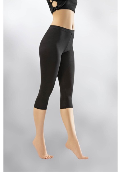 Aksiyon Yüksek Bel Gündelik Siyah Kapri Tayt Rahat Doku Penye - Aksiyon Market.