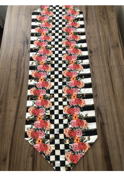Damalı Çiçekli Dikey Çizgili Desenli Runner fiyatları