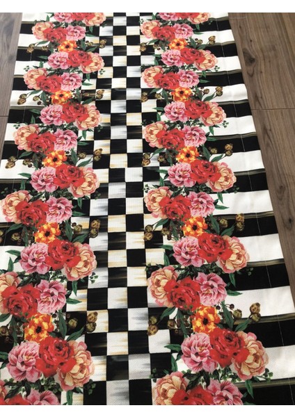 Damalı Çiçekli Dikey Çizgili Desenli Runner fırsatları