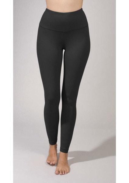 Kadın Siyah Yüksek Bel Kemerli Toplayıcı Parlak Disco Tayt indirimleri