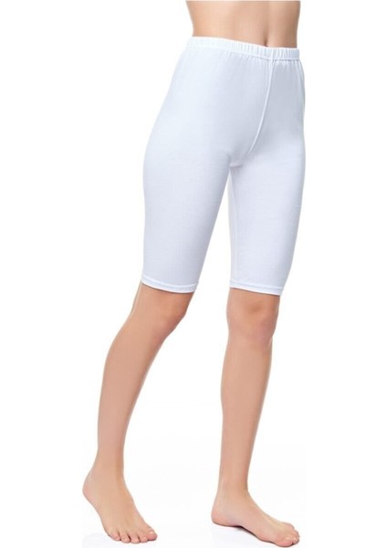 Kadın Pamuklu Düz Kısa Tayt 1' Li Paket - Beyaz