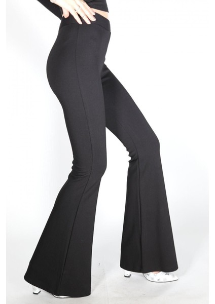 Kadın Siyah Ispanyol Paça Çelik Örme Toparlayıcı Tayt