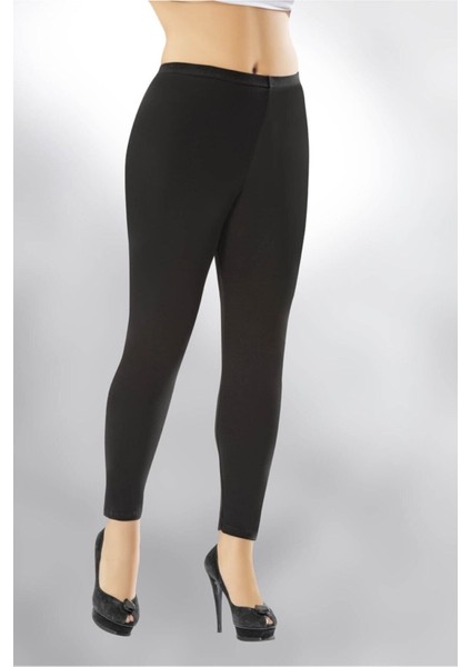 Kadın Siyah Penye Elastan Düz Desensiz Yüksek Bel Battal Tayt ARY4000B