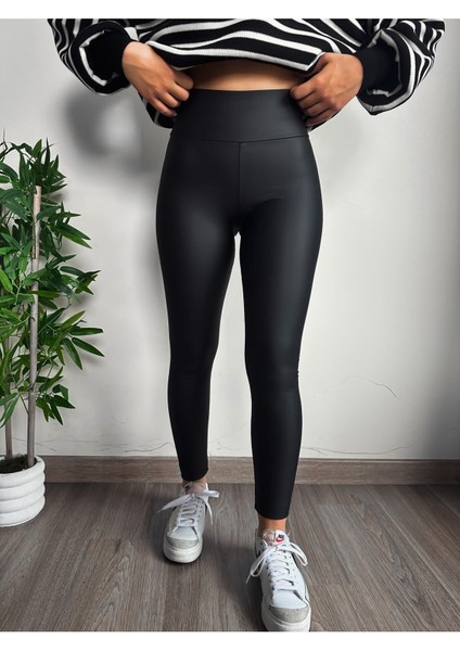 Yüksek Bel Mat Deri Tayt