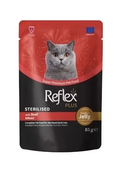 Reflex Plus Jöle Içinde Biftekli Pouch Kısırlaştırılmış Konserve Kedi Maması 85 gr