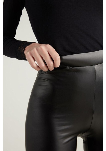 Kadın Yüksek Bel Toparlayıcı Ince Mat Deri Tayt - Siyah fiyatları