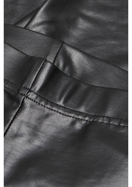 Kadın Yüksek Bel Toparlayıcı Ince Mat Deri Tayt - Siyah fırsatları