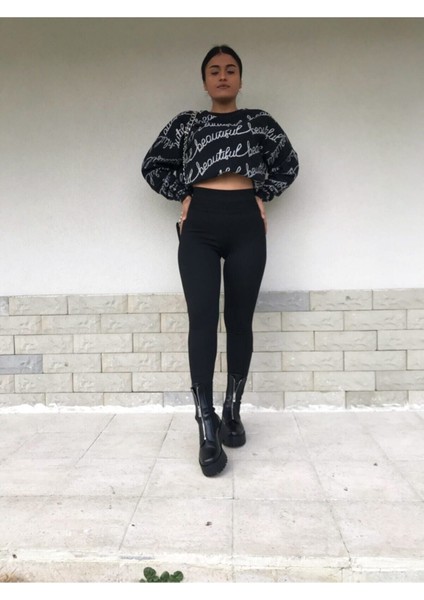 Kadın Siyah Çelik Örme Tayt