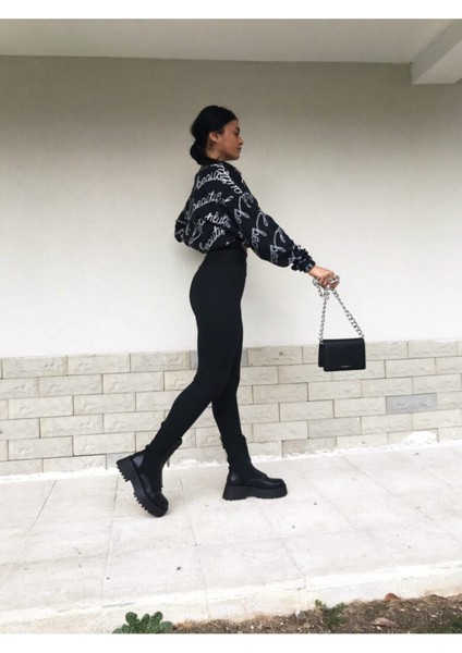 Kadın Siyah Çelik Örme Tayt modelleri