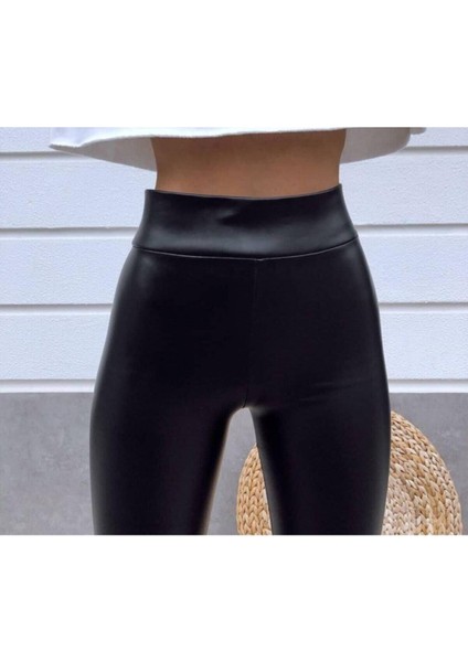 Kadın Yüksek Bel Içi Şardonlu Deri Tayt modelleri