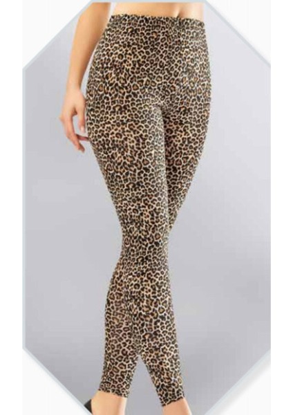Kadın Kahverengi Leopar Desenli Tayt