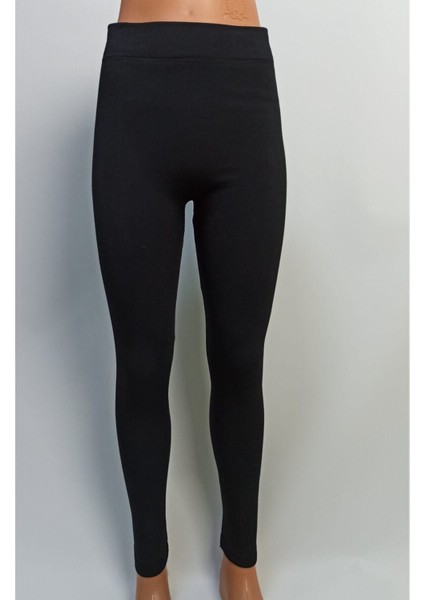 Kadın Siyah Dikişsiz Yüksek Bel Kışlık Içi Yünlü Şardonlu Termal Tayt