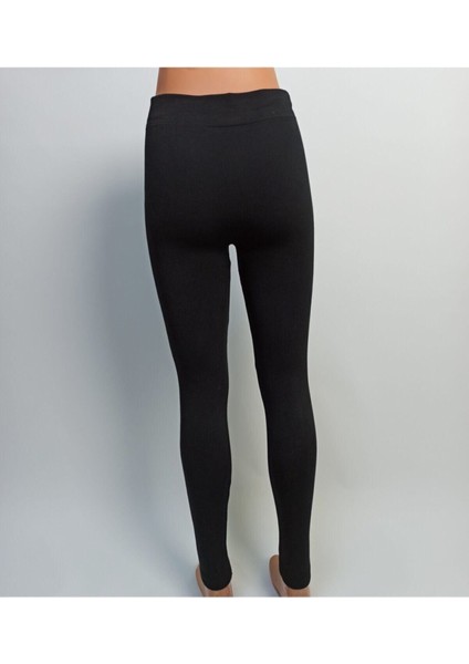 Kadın Siyah Dikişsiz Yüksek Bel Kışlık Içi Yünlü Şardonlu Termal Tayt